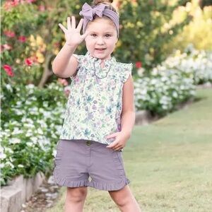 Ruffle Butts Icy Purple Chino Ruffle Trim Shorts size 7